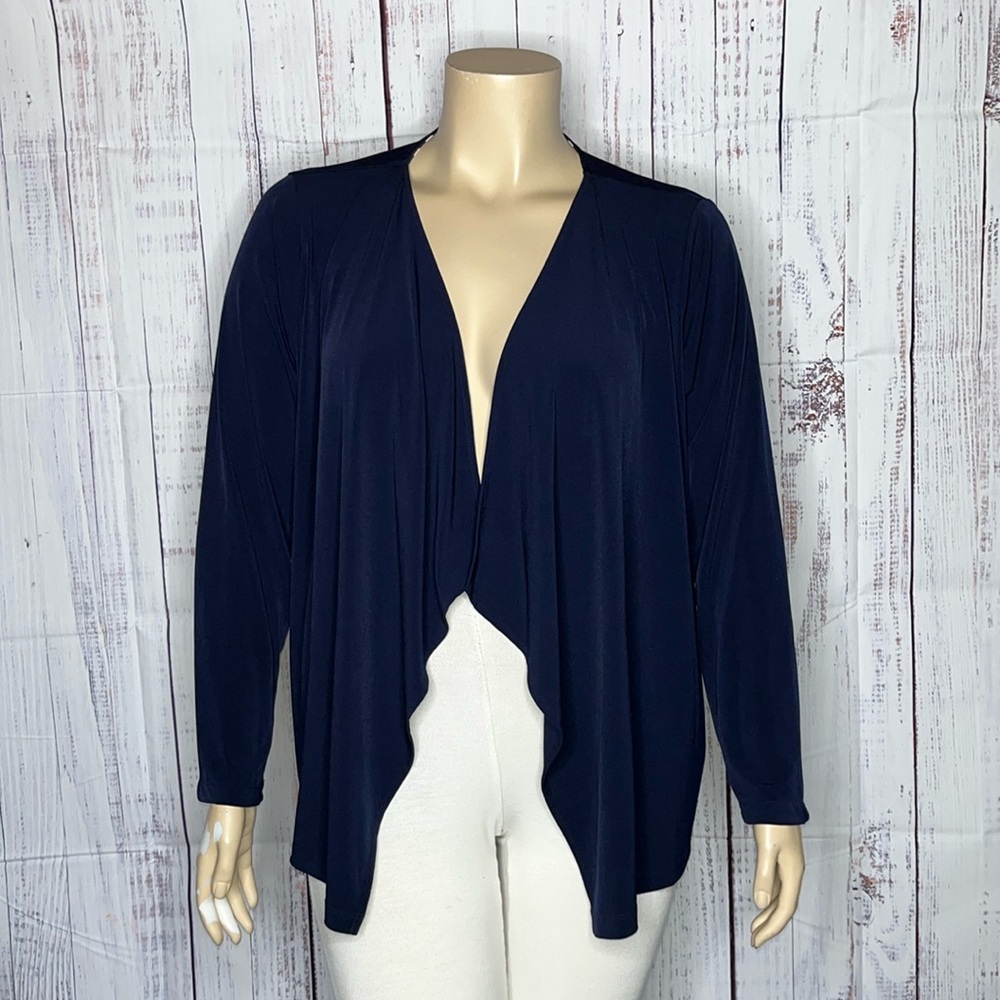 Jones New York Woman NWT Size 2X Navy Blue Drape Open Front Cardigan Jacket
